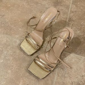 ASOS Schuh Santi strappy heeled sandals in gold